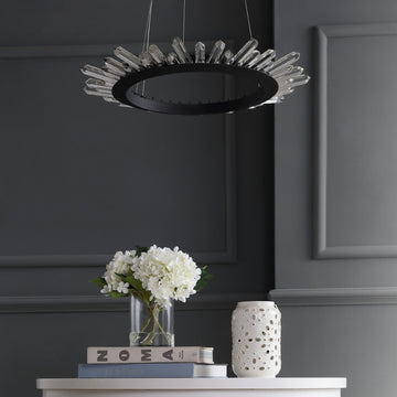 Elsa 24" Adjustable Integrated LED Modern Crystal Pendant - JONATHAN Y